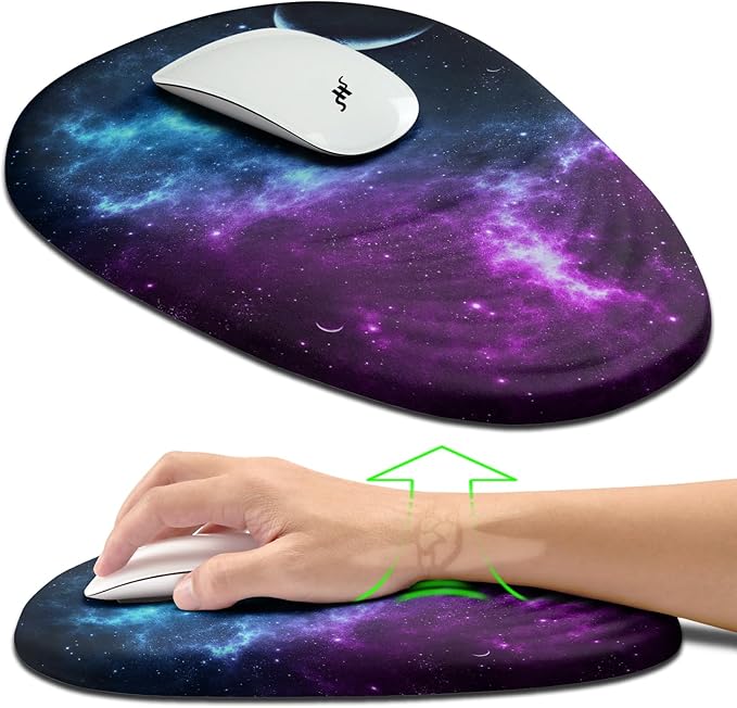 Hokafenle Ergonomic Mouse Pad Wrist Support, Terraced Slope Carpal Tunnel Wrist Pad for Mouse with Unibody Memory Foam, Wrist Rest Pain Relief Mousepad (Galaxy, 11.8x7.9 in)