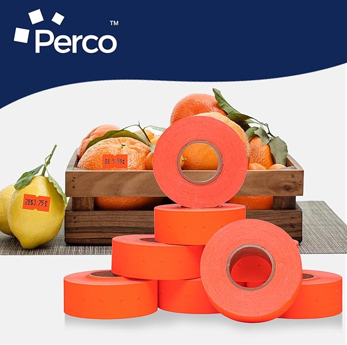 Perco 1 Line Fluorescent Red Labels - 80 Rolls, 10 Sleeves, 80,000 Blank Price and Date Gun Labels for Perco 1 Line Price and Date Guns - Made in USA