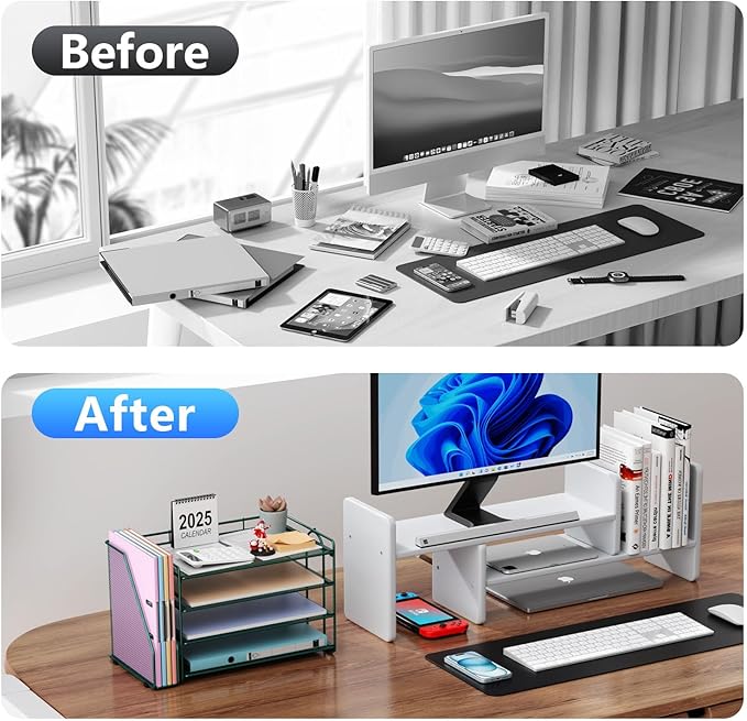 gianotter 2025 New Large Capacity Desk Organizer with Detachable Magazine Holder, 4-Tier Paper Organizer Letter Tray, Desk Accessories for A4 Paper and Document Storage(Green)