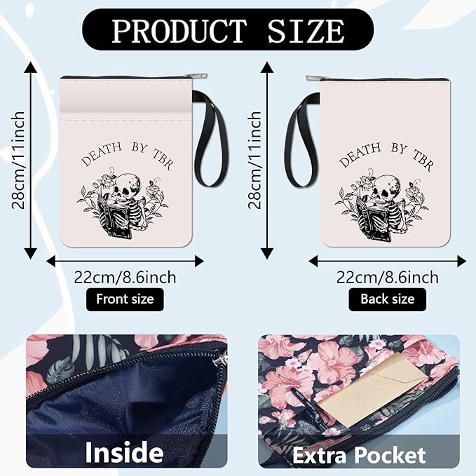 CRASPIRE Skeleton Book Sleeve Plant Book Protector Book Covers for Paperbacks Washable Fabric Cloth Book Cover with Zipper and Extra Sleeve Pocket for Book Lovers Classmate Gifts