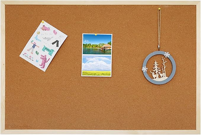 GDMINLO Cork Board Bulletin Board, 15.7"X 11.81" pin Boards for Walls, Oak Wood Finish Frame, Wall Mounted Cork Board for Office Home and School(Pins, Eye Bolts, gaskets, Screws)