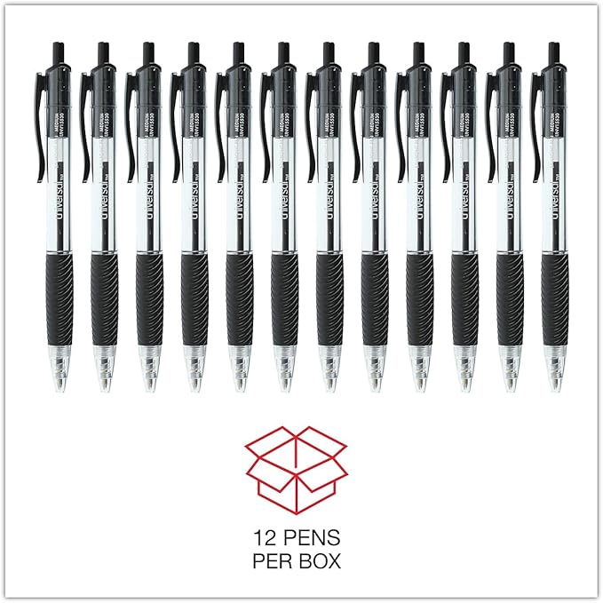Universal UNV15530 1 mm Comfort Grip Retractable Ballpoint Pens - Medium, Black (1 Dozen)