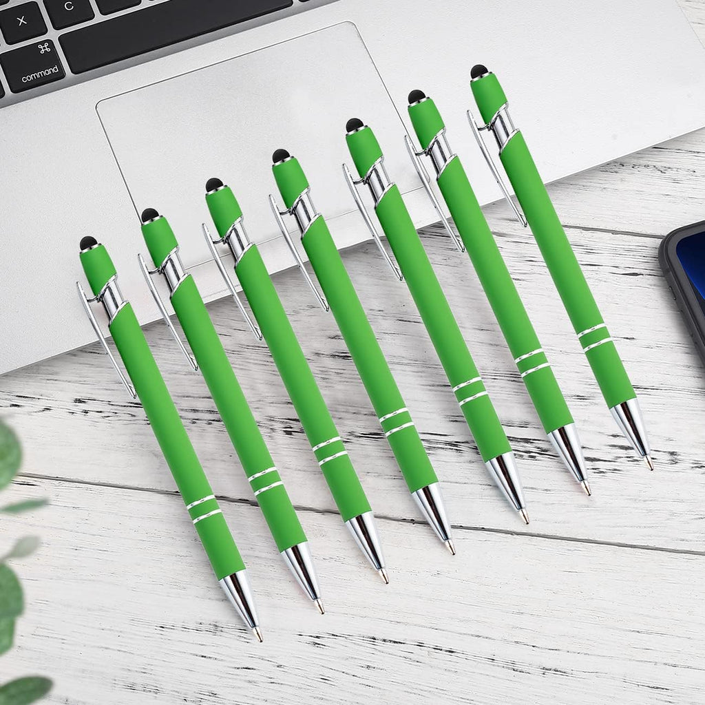 PASISIBICK 12 Pieces Green Ballpoint Pen with Stylus Tip, 2 in 1 Stylus Stylish Pen, Metal Stylus Pen for Touch Screens, Black Ink, 1.0 mm Medium Point.(12 PCS Green)