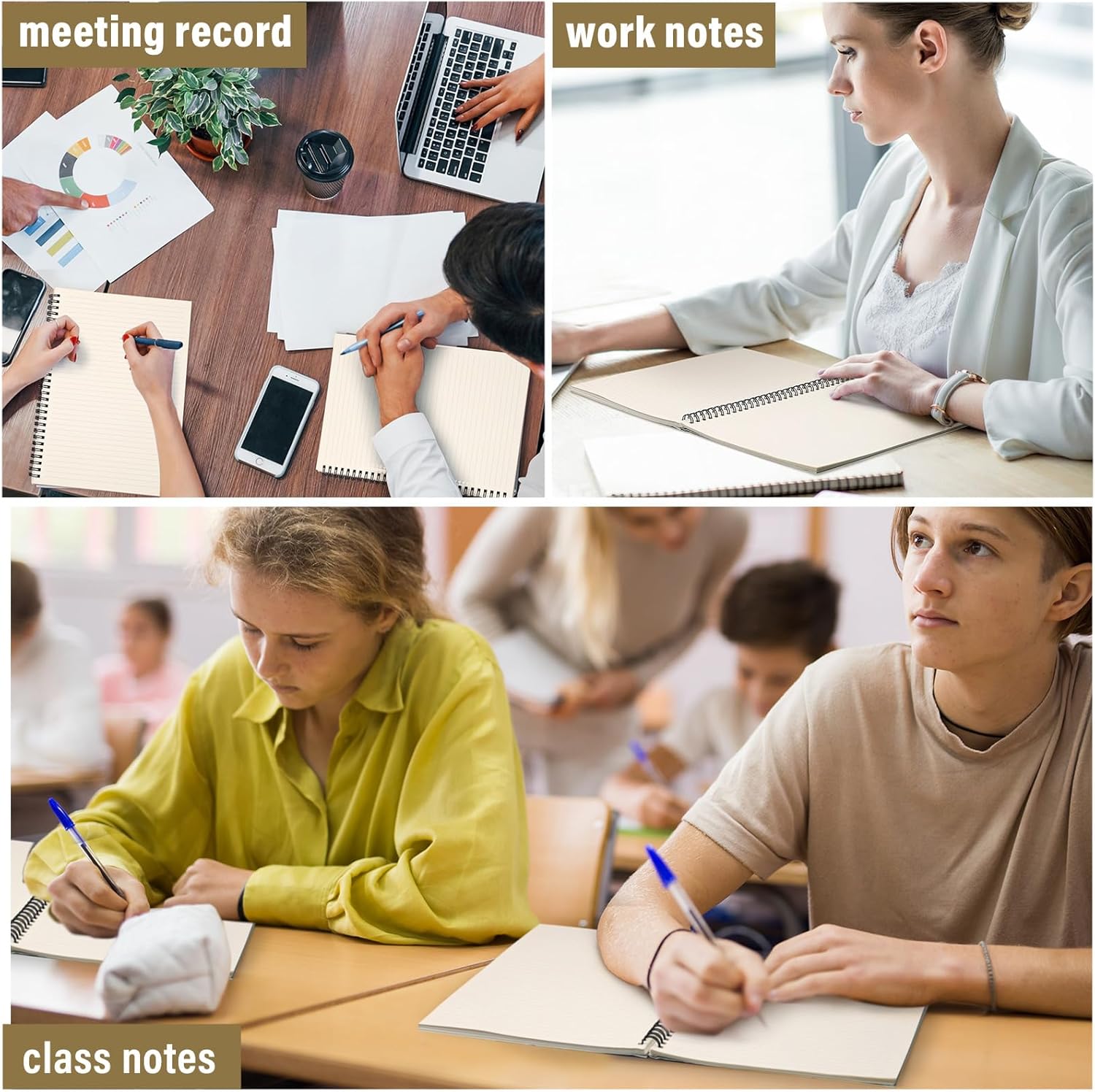 Fuutreo 12 Pcs Spiral Notebook for Work A5 8.3 x 5.7 Inch College Ruled Spiral Journal Notebook Kraft Cover Notebook Ruled Paper, 12 Color, 60 Sheets, 120 Pages for Office School (Vibrant Color)