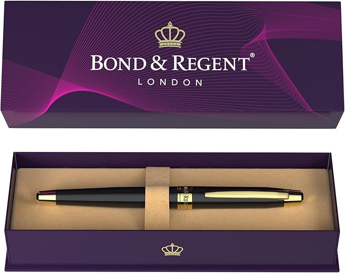 Bond & Regent Gloss Black & 24 Karat Gold - Certified Luxury Grade Rollerball Pen | Nice Gift for Men & Women