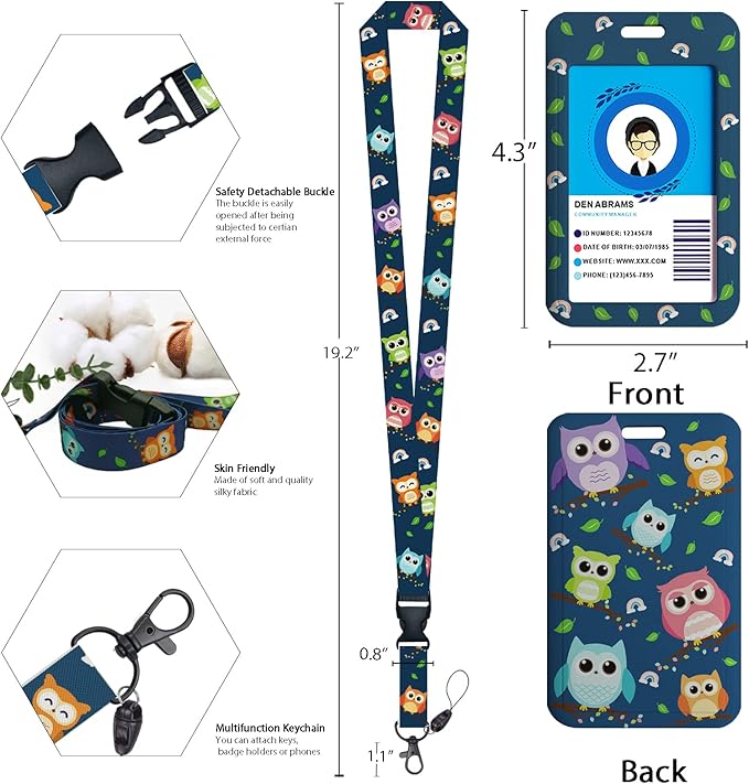 Cute Owl Lanyards for Id Badges, Retractable ID Badge Holder with Detachable Lanyard, Fashionable Badge Reel Heavy Duty with Carabiner Clip, Nurse Teacher Office Gifts