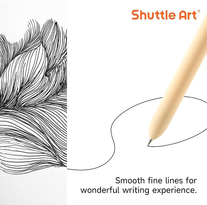 Shuttle Art Retractable Mild Gel Ink Pens, 22 Pack Black Ink Pens, Cute Pens 0.5mm Fine Point Soft Barrel for Writing Journaling Taking Notes School Office Home