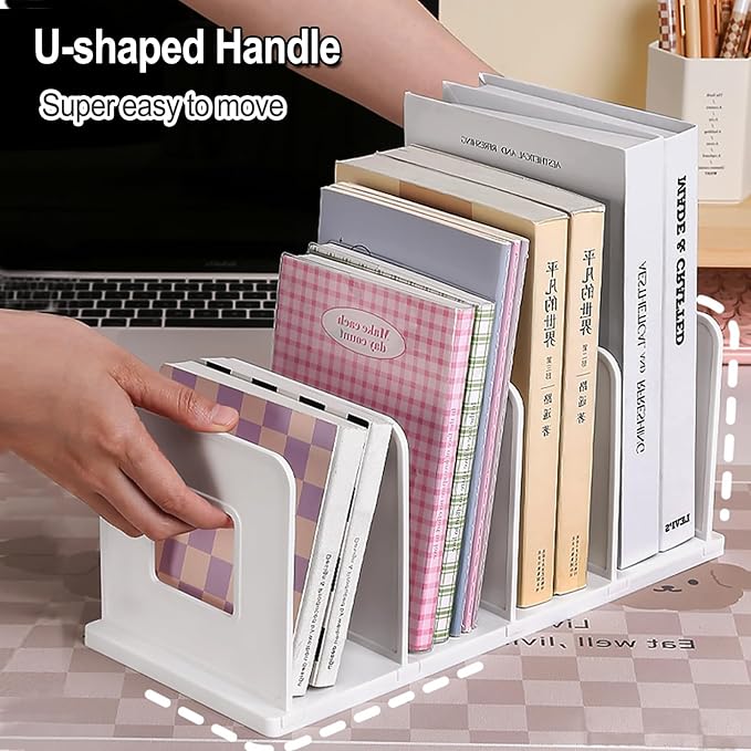 Lemical 4 Section Divider File Folder Holder Desk Book Organizer Desktop Bookshelf File Organizer Portable Plastic Kitchen Under Sink Organizer Pot Rack Handbag Sorter (White)