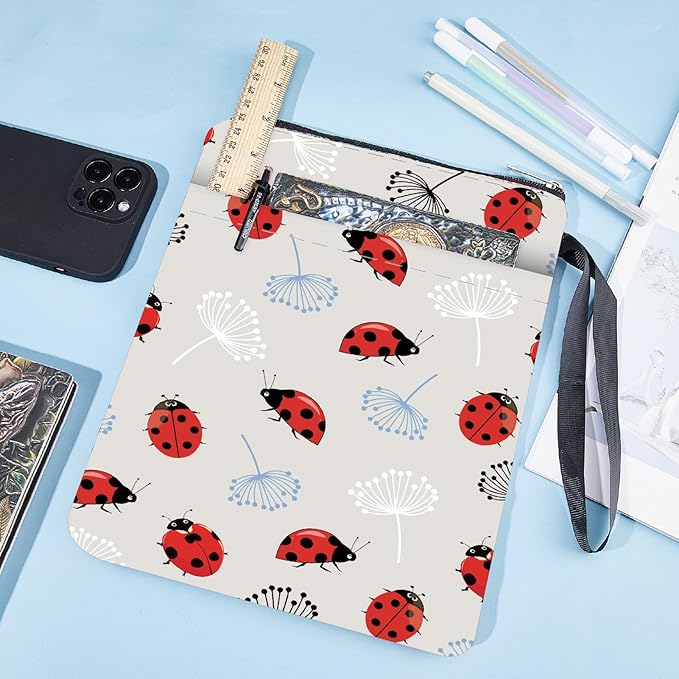 CRASPIRE Ladybug Book Sleeve Dandelion Book Protector Beetles Book Covers for Paperbacks Washable Fabric Cloth Book Cover with Zipper and Extra Sleeve Pocket for Book Lovers Classmate Gifts