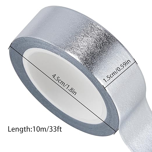 QDiShi 2 Rolls Silver Washi Tape for Wall Decor Decorative,Foil Masking Tape Low Tack Self Adhesive Decorative Washi Tape Metallic Washi Tape 0.59in x66FT Shiny Metallic Color(Silver)