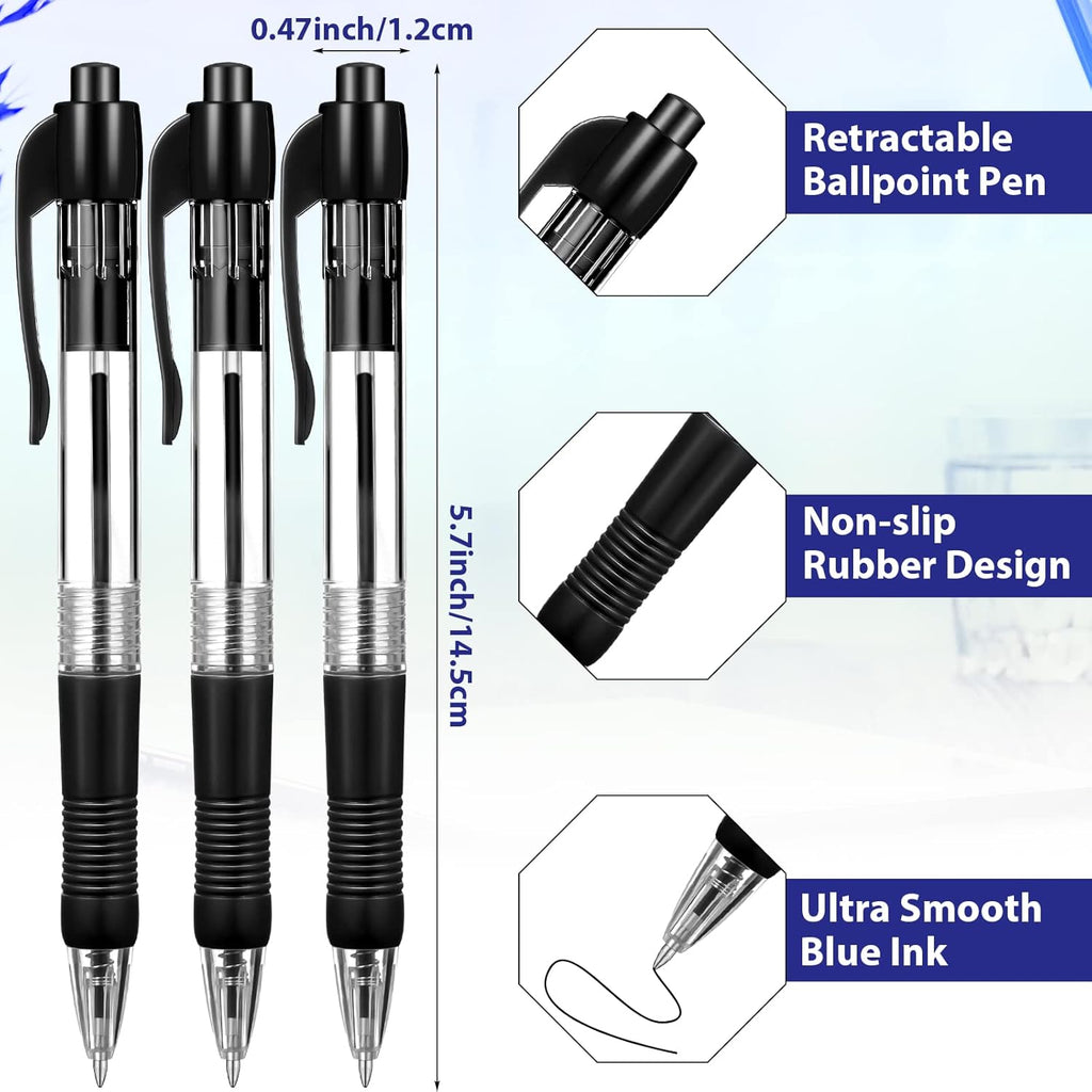Fainne 200 Pack Retractable Ballpoint Pen 1.0 mm Medium Point Refillable Smooth Click Writing Pens With Grip for Work Journal Writing Office School Supplies(Black Ink)