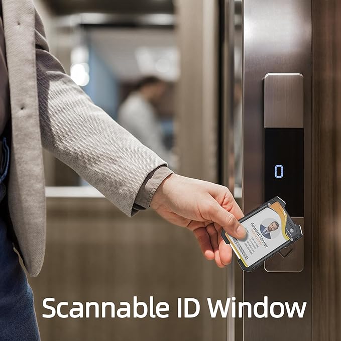 Oaridey Carbon Fiber Badge Holder/ID Card Holder/Portable Travel Wallet with Manganese Steel Clip, Heavy Duty Vertical Clear ID Holder for Work ID, Credit Cards