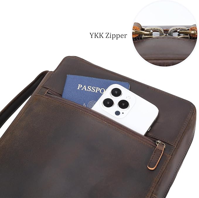 Polare Full Grain Leather Bible Cover Church Bag Bible Protective Book Holder Carrying Case Folder Organizer Portfolio, Dark Brown