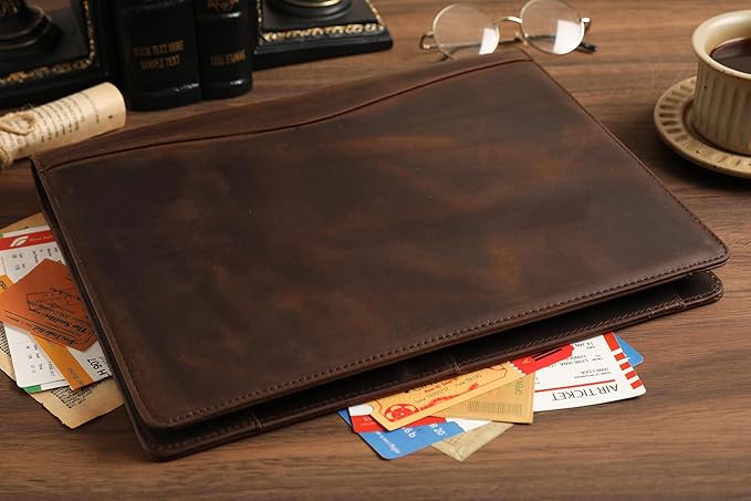 Personalized Leather Portfolio for Lefty, Engraved Leather Notepad Portfolio Binder, Custom Leather Legal Pad Padfolio, Christmas Gift for Him/Her (Notepad, Khaki-Custom)