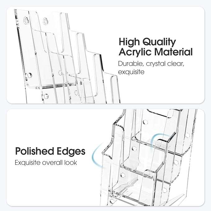 MaxGear Acrylic Brochure Holder, 4-Inch Wide 4 Tier Clear Literature Holder Premium Acrylic Pamphlet Holder Multi Pocket Brochure Display Stand, Wall Mount or Counter Top Use(3 Pack)