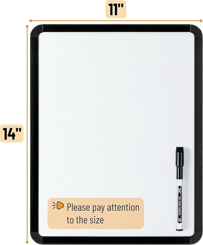 Mr. Pen- Dry Erase Board, 14” X 11” with a Black Dry Erase Marker, Black Frame, Small White Board, Small Dry Erase Board for Fridge, Dry Erase Board Small