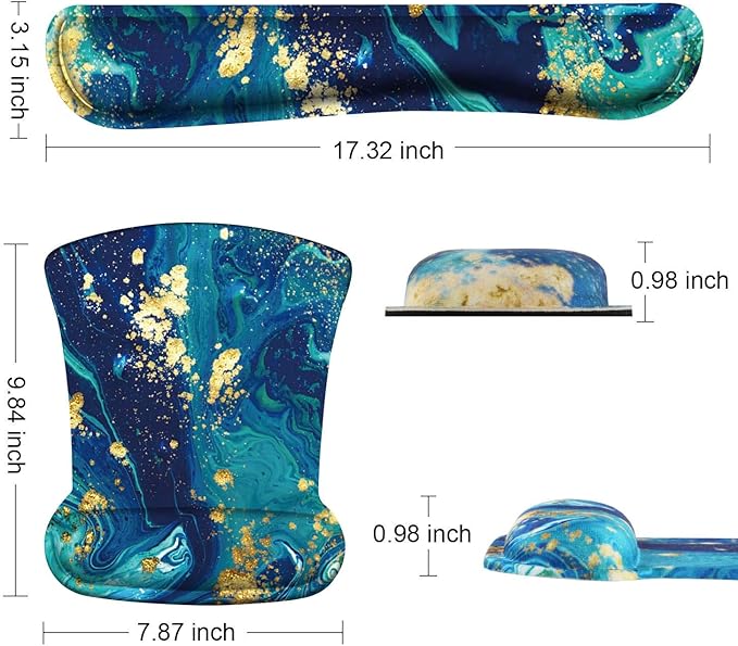 iCasso Keyboard Wrist Rest and Mouse Wrist Rest Pad, Made of Memory Foam, Ergonomic Support, Easy Typing and Relieve Wrist Pain, Perfect for Gaming, Computer, Office, Laptop (F-Blue Gold)