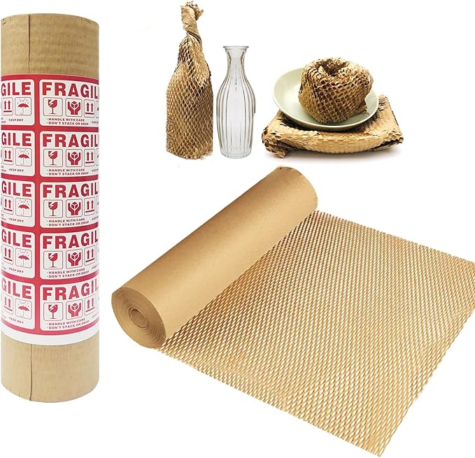 Moving Dish Packing Kit Plate Protector Sleeve, Packing Supplies for Dishes, Honeycomb Wrapping Paper Roll 15 inch *300 Feet Large Bubble Cushion Wrap Shipping Material for Fragile Items
