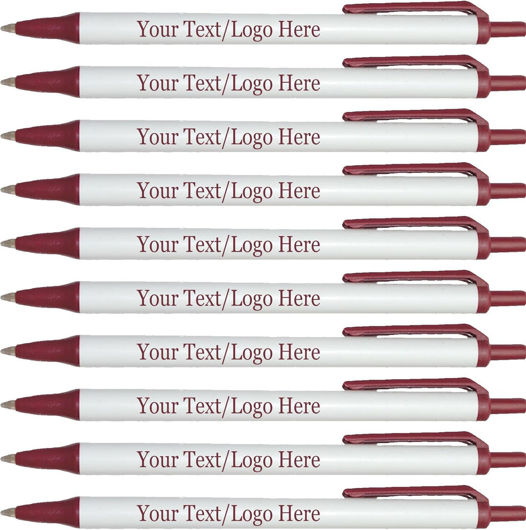 Personalized Click Stick Pens With your Custom Logo or Text-300 Pack Bulk-for Businesses, Parties, and Events, Custom Printed Retractable Slim Ballpoint Pens, Burgundy, Black Ink
