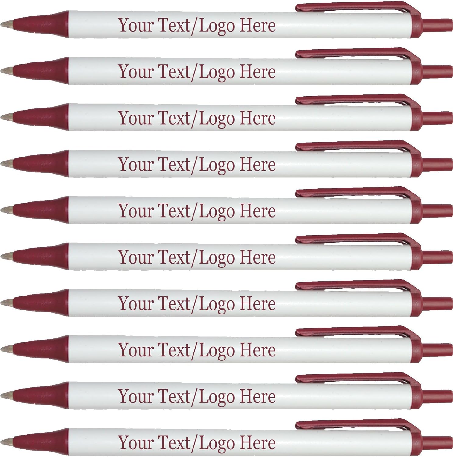 Personalized Click Stick Pens With your Custom Logo or Text-300 Pack Bulk-for Businesses, Parties, and Events, Custom Printed Retractable Slim Ballpoint Pens, Burgundy, Black Ink