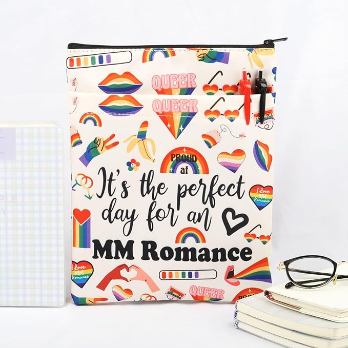 JNIAP MM Romance Book Sleeve Queer Readers Gifts Gay Pride Book Sleeve It's The Perfect Day for an MM Romance LGBTQ Pride Merch (for an MM Romance)