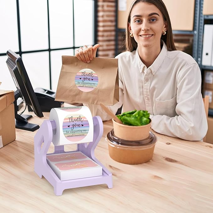 Label Holder Thermal Label Holder for Rolls and Fanfold Labels Shipping Label Stand Desktop Printer DIY Accessory Supplies for Home, Office (Fresh Purple)