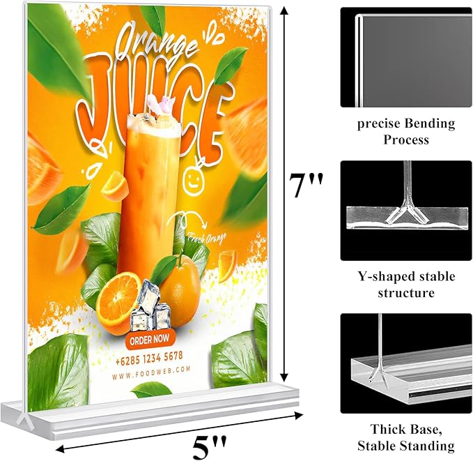 Acrylic Sign Holder 5x7,6 Pack Clear Plastic Table Display Vertical Double-Sided Desktop Display Stand Paper Holder Clear Table Sign Holder for Menu ad Frame Suitable Restaurants Meeting Office Store
