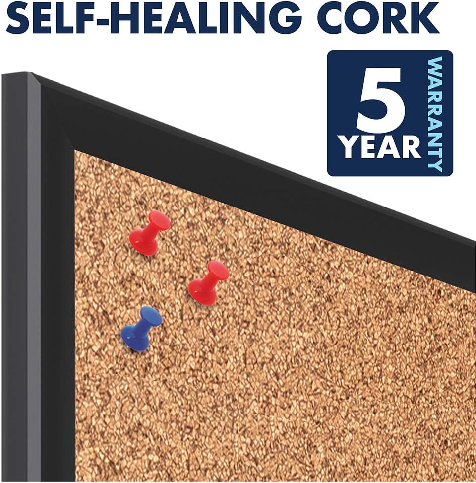 Quartet Cork Board, Bulletin Board, 3' x 2' Corkboard, Black Frame (2303B)