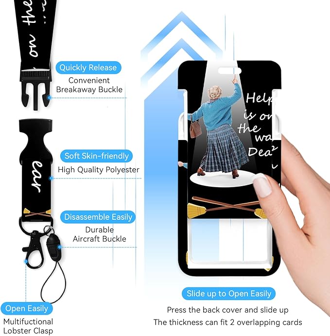 Help is on The Way Badge Holder with Retractable Reel and Breakaway Lanyard，Badge Clips Retractable Heavy Duty Badge Reel，Keychain，ID Holder with Breakaway Lanyard for School Nurse Office Teen