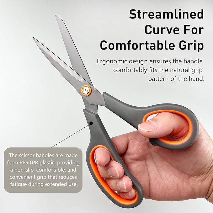 All-Purpose Scissors Bulk 2-Pack - Ultra Sharp 2.5mm Thick Blade Shears with Comfort-Grip Handles for Home and Office, Suitable for Right/Left Handed Use