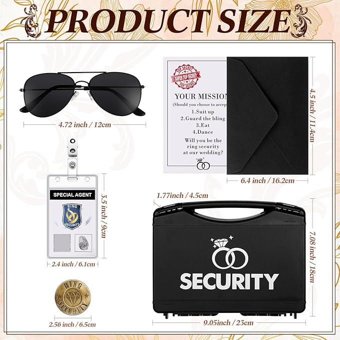 Aoriher Ring Security Wedding Set Include Ring Bearer Box Security Badge Sunglass Security Earpiece Bow Tie ID Badge Holder with ID Card Envelope Invitation Card for Proposal Gift(18 Pcs)