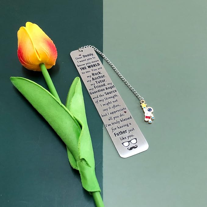Bookmark for Daddy Thank You Birthday Gifts Papa I Love You Bookmarks Appreciate Fathers Day Present Dad Personalized Book Lover Retirement Christmas Keepsakes Book Mark with Chain from Son Daughter