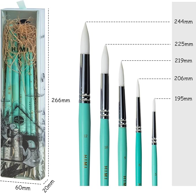 HIMI Little Bird Paint Brushes Set 5 Pcs for Watercolors Paint，Set of 5 Watercolor Paint Brushes for Beginners & Pros, Nice Gift for Art hobbyist Beginners Artists (Green,5 Pcs)