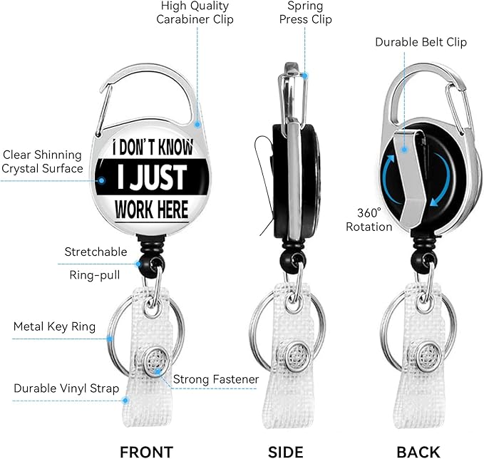 Work Here Badge Holder with Retractable Reel and Breakaway Lanyard,Badge Clips Retractable Heavy Duty Badge Reel,Keychain,ID Holder with Breakaway Lanyard for School Nurse Office Teen