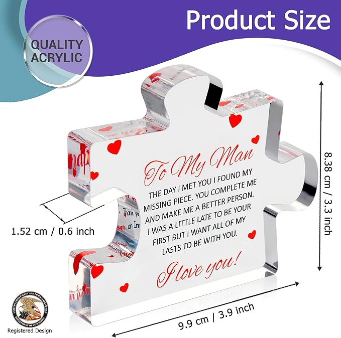 Valentines Day Gifts for him - Engraved Acrylic Block Puzzle - Gifts for Him - Anniversary Present for Husband - Fiance Birthday Gifts, Valentines Day Gifts for Boyfriend - Cool Wedding Couple Gifts