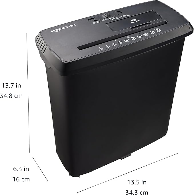 Amazon Basics 8-Sheet Strip Cut Paper, CD, and Credit Card Shredder, 3.4 gallons, Black
