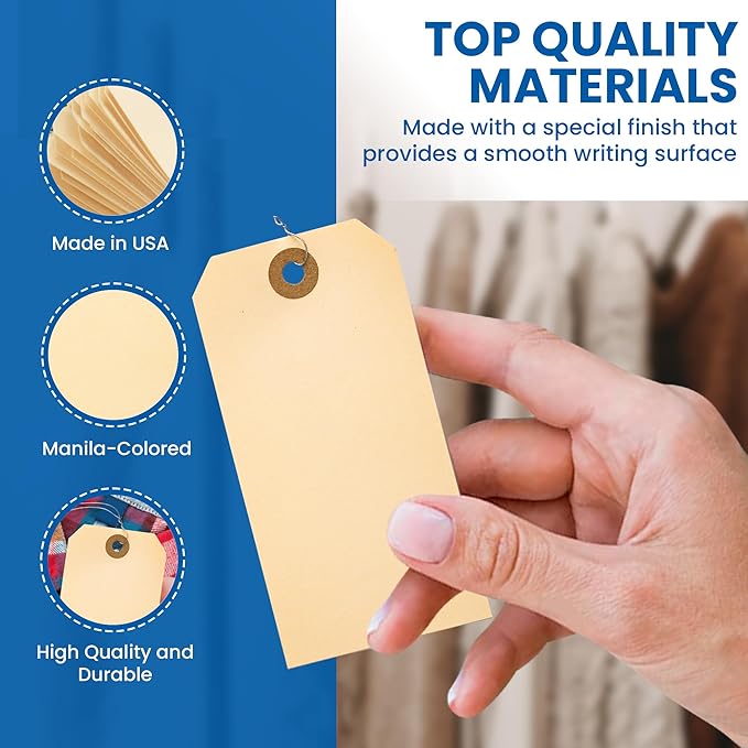 Perco Manila Shipping Tags #5 4 3/4" x 2 3/8" (12 x 6 cm) with Metal Wire Pack of 100