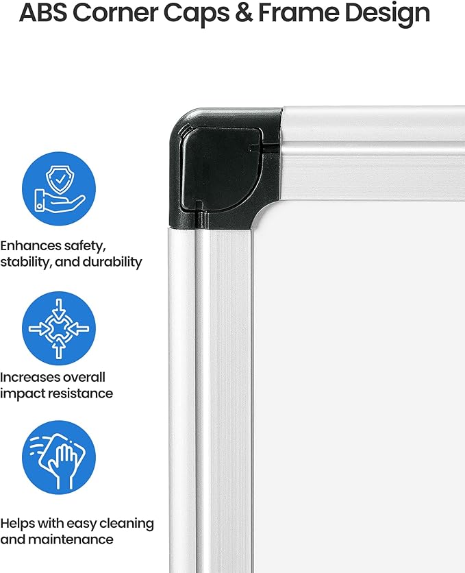 VUSIGN 12PCS Magnetic White Board Kit for Wall 36" x 24", 12 Dry Eraser & 24 Multicolor Markers & 48 Magnetic Pins, Sliver Reinforced Aluminum Frame for Home, School, Office