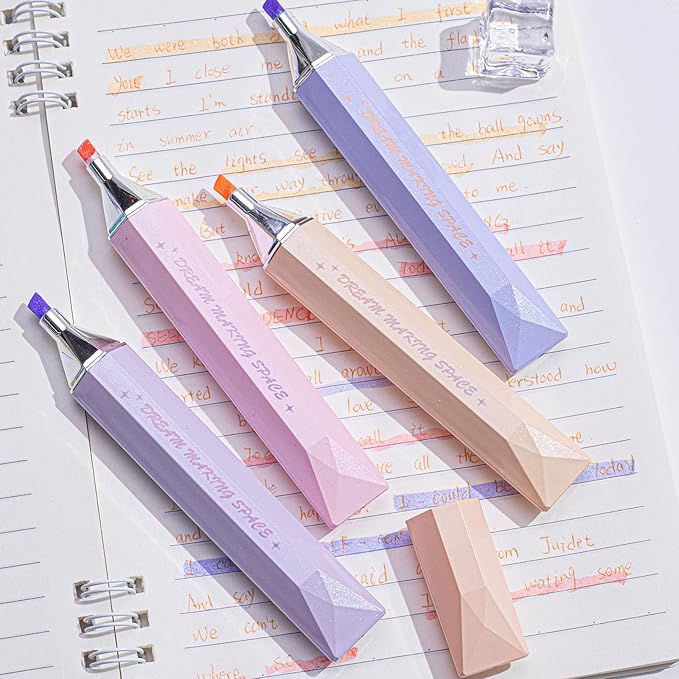 COLNK Glitter Pastel Highlighter,Set of 6 Pcs Cute Aesthetic Highlighters Assorted Colors,Chisel Tip,Metallic Highlighters for Journal Planner, Highlighting, Note-taking,Glitter Ink A