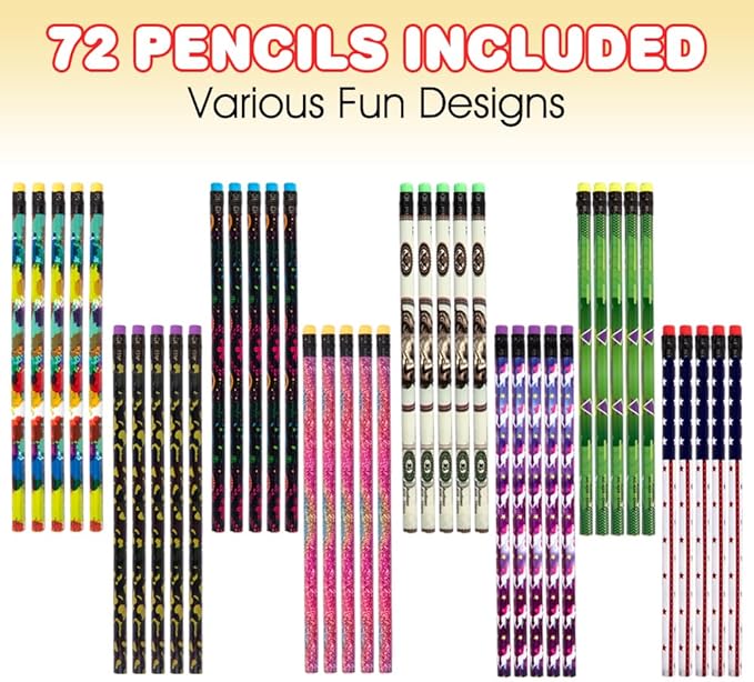 ArtCreativity Wooden Pencils for Kids with Eraser - (80 Count) Fun Assorted Number 2 Pencils, Assorted Designs Fun Pencils School Supplies - Bulk Pencils for Classroom - Great Party Favors