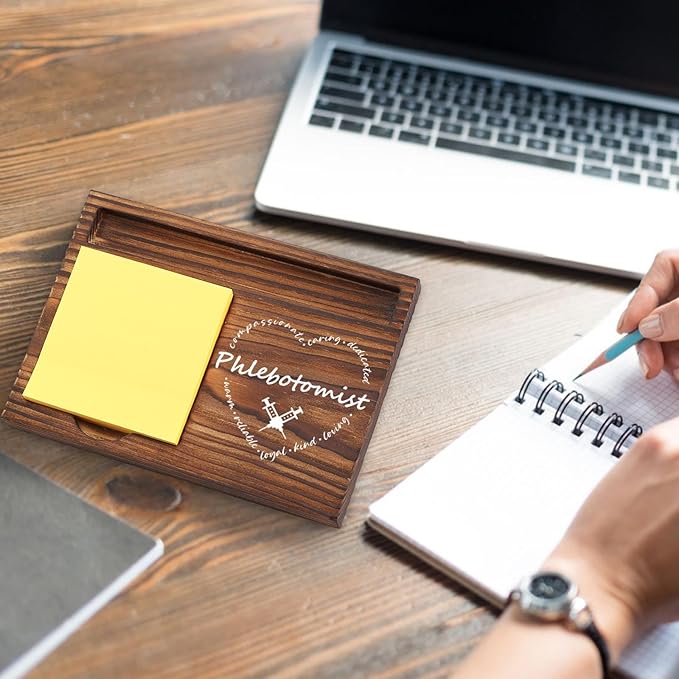 Phlebotomist Sticky Note Holder Wooden, Phlebotomist Gift Thank You Phleb Tech, Phlebotomy Technician Appreciation Gift, Medical Staff Gift Nurse Healthcare Worker Self-Stick Note Pad Holders TZP35