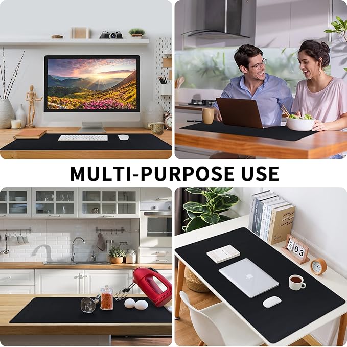 Leather Desk Pad, Black Desk Mat, Non-Slip Desk Protector Mat, Leather Desk Blotter, Computer Desk Pad, Waterproof Desk Mat for Home Office and Decor(35.4×15.7 Inches)