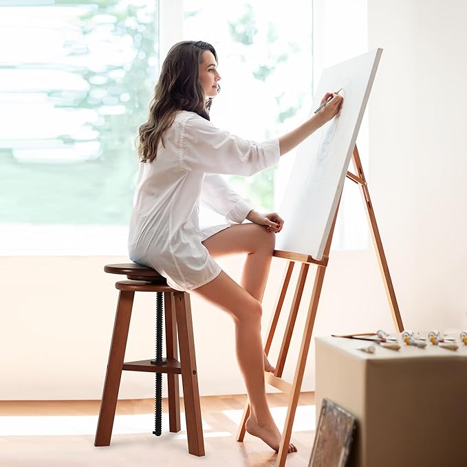 VISWIN 19"-26" H Wooden Adjustable Height Stool, Beech Wood Artist Stool for Drafting, Painting Stool for Artists, Adults, Wood Chair for ArtStudio, Bar, Kitchen, Home Use, Office