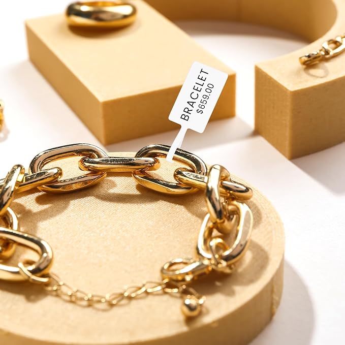 Jewelry Price Label Tags Roll Compatible with Clabel Label Maker,White Stickers Thermal Paper Self-Adhesive Rectangle Tape,600 PCS Labels 6 Roll 1.18x2.75 Inch (30x70mm) for Necklace Earring Identify