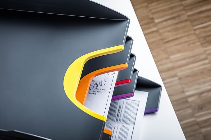 DURABLE Stackable Letter Tray, Gray & Multicolor, VARICOLOR, Set of 5 (770557)