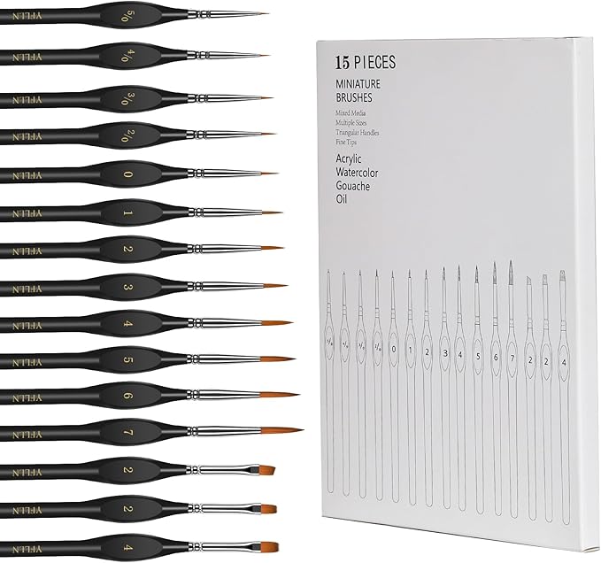 Miniature Paint Brushes, 15PCS Model Brushes Micro Detail Paint Brush Set, Fine Detailing for Watercolor, Oil, Face, Acrylic, Nail, Line Drawing, Scale Model Painting, Mandala Painting（Black）
