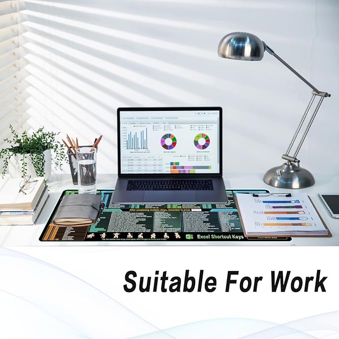 Excel Shortcut Kyes Mouse Pad,Large XXL Excel Cheat Sheet Desk Pad,Pc Office&Gaming Keyboard Mat, Non-Slip Spreadsheet Shortcuts Mousepad 35.4" x 15.7"