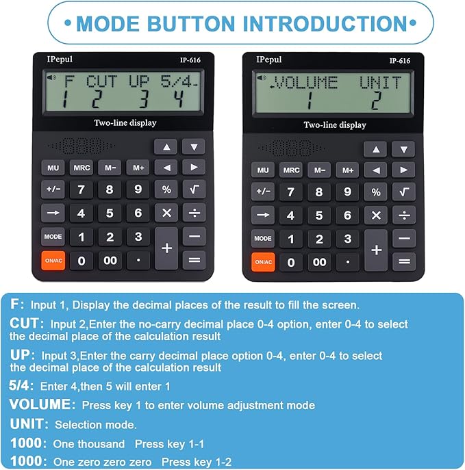 Desk Calculator, IPepul Basic Desktop Calculators Big Buttons and 2 Line Display, 4 Function Simple Calculator, Large Talking Calculator Office Supplies for Office Business School Students