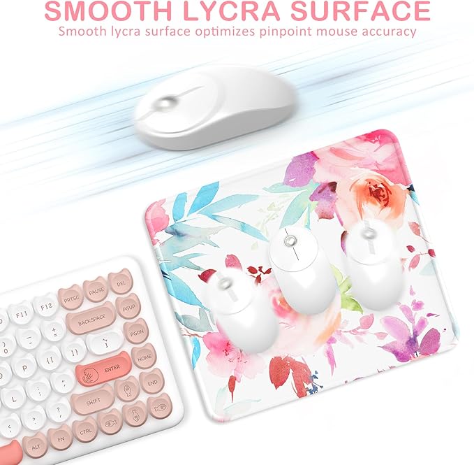 eulps Mouse Pad with Stitched Edge, Multiple Patterns Computer Mouse Pads with Non-Slip Rubber Base, Washable Cloth Mousepad, for Gaming, Laptop, PC (Pastel Bloom)