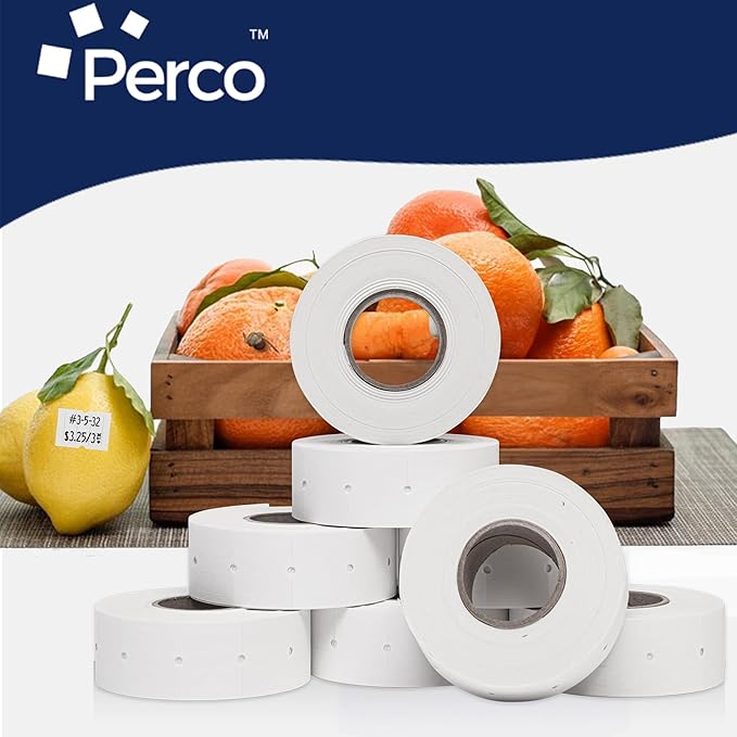 Perco 2 Line White Labels - 8 Rolls, 1 Sleeve, 6,000 Blank Price and Date Gun Labels for Perco 2 Line Price and Date Guns - Made in USA